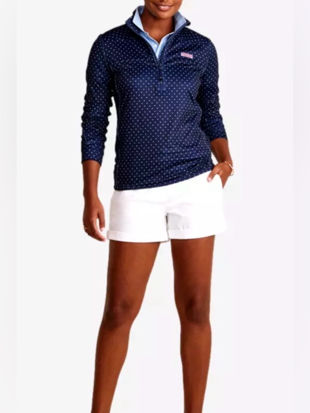 Vineyard Vines Sankaty Performance Navy White Dot Quarter Zip Women’s Medium